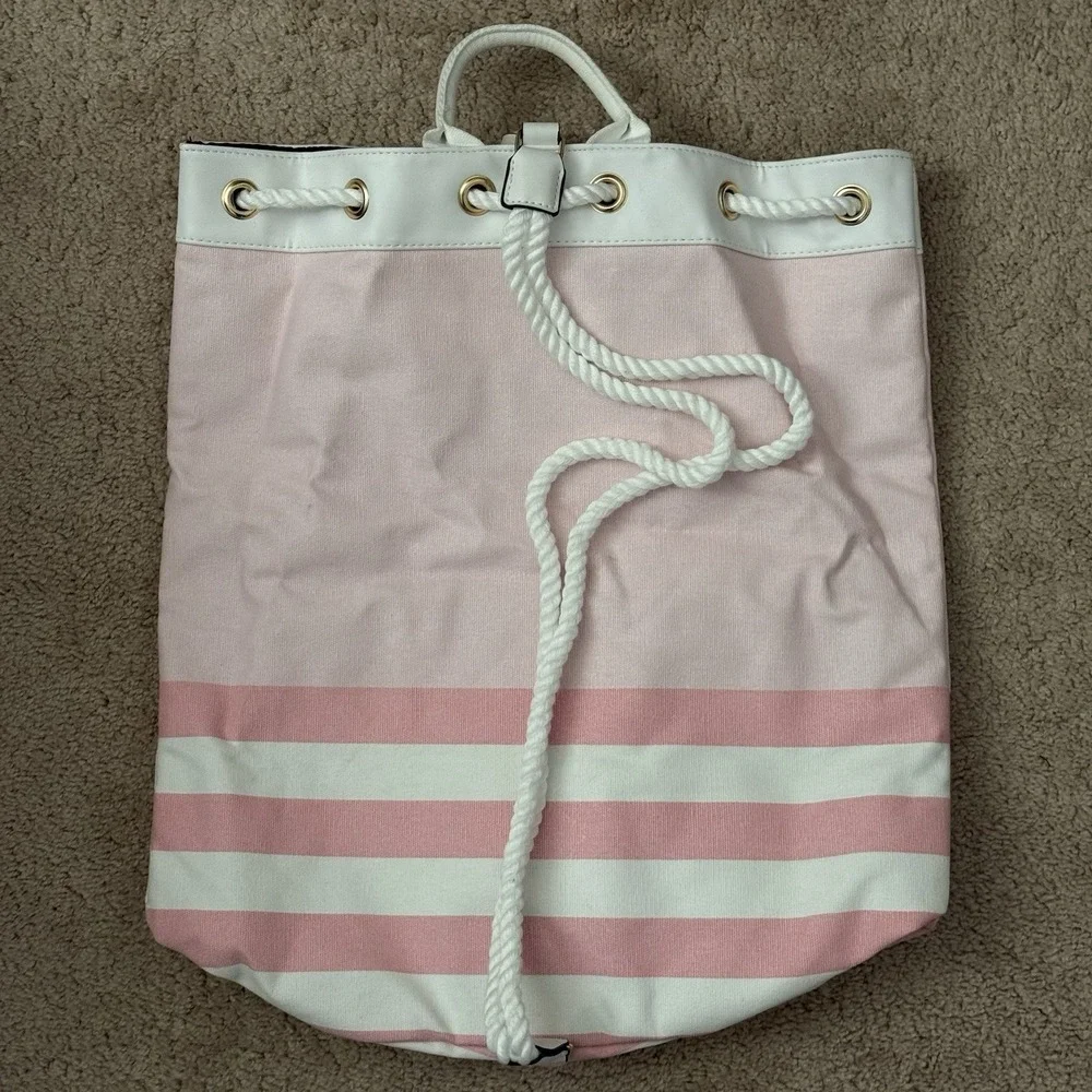 Victoria's Secret Pink Striped Sunset Cinch Drawstring Tote Beach Backpack NWT